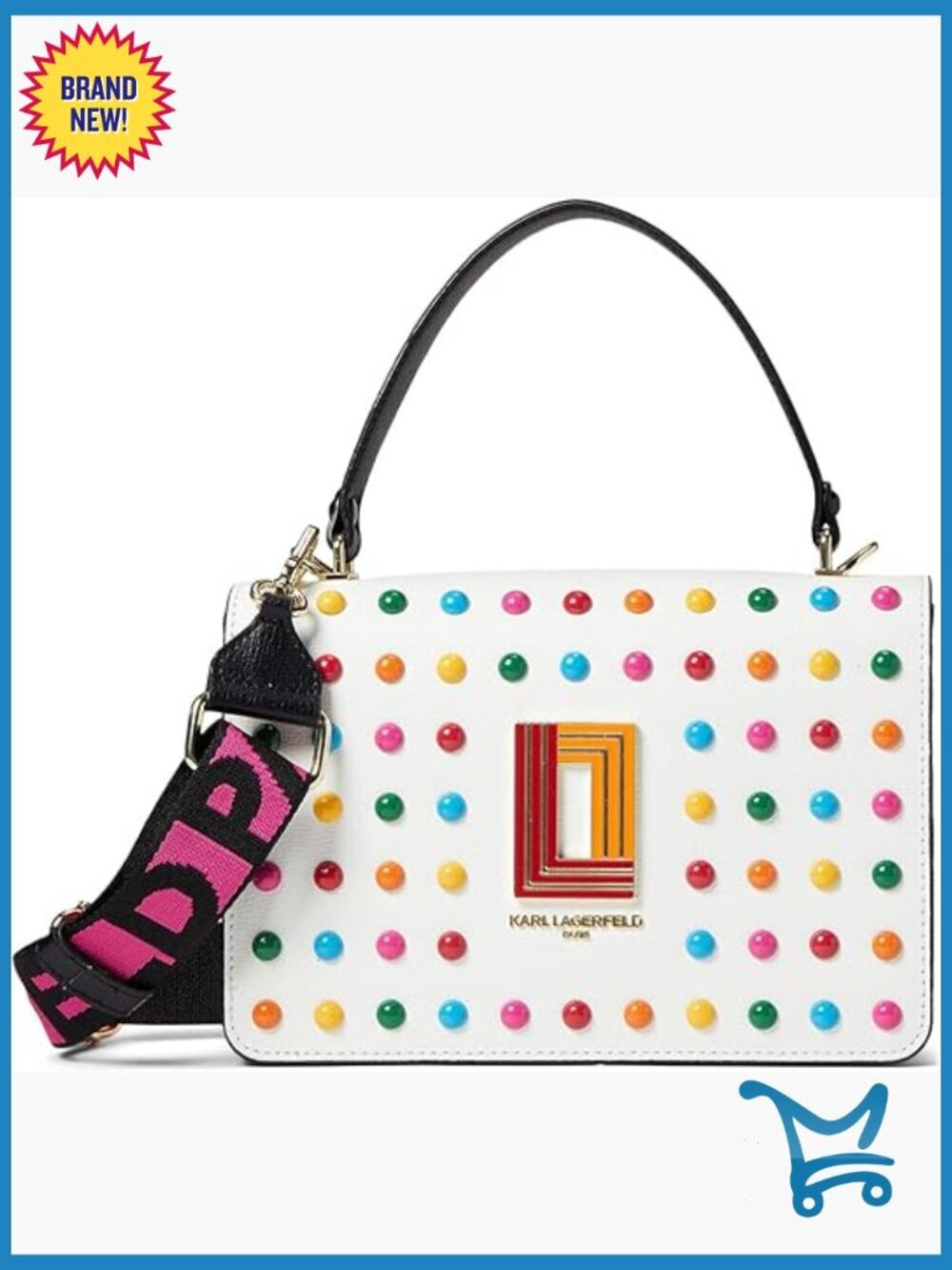 Studded Leather Satchel Crossbody Bag with Magnetic Closure